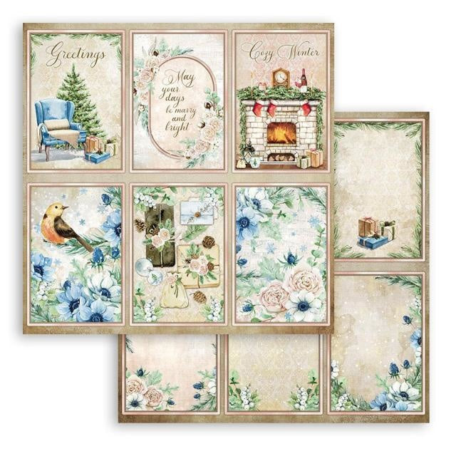 Papier de scrapbooking recto verso - Cartes d'hiver cosy romantiques