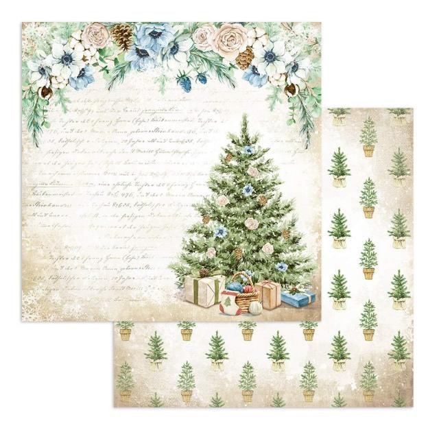 Papier de scrapbooking recto verso - Sapin de Noël d'hiver cosy romantique