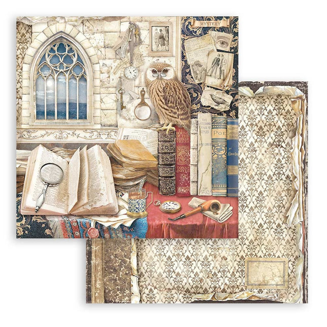 Papier de scrapbooking recto verso - Hibou Vintage Library