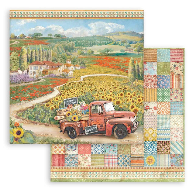 Papier de scrapbooking recto verso - Sunflower Art voiture vintage