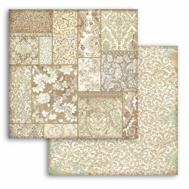 Papier de scrapbooking recto verso - Salutations de Noël patchwork ocre