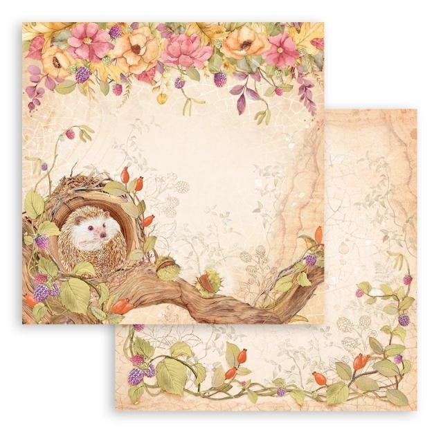 Papier de scrapbooking recto verso - Hérisson Woodland