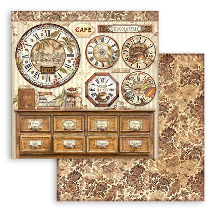 Papier de scrapbooking recto verso - Horloges Coffee and Chocolate