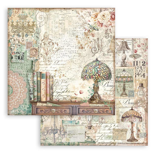 Papier de scrapbooking recto verso - Brocante Antiques abat-jour