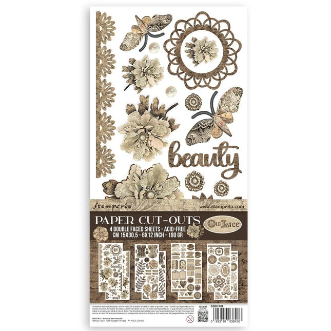 Découpes en papier 2 double face -  4 feuilles cm. 15x30,5 - Vieille dentelle