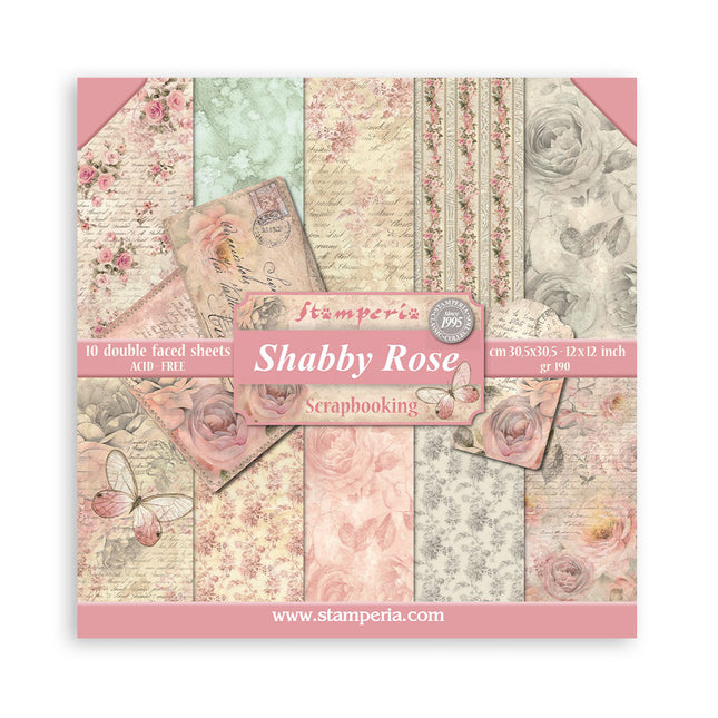 Bloc de papiers Shabby Rose - 30,5x30,5 cm - 10 feuilles