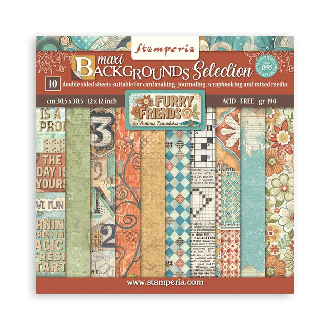 Paperpad Furry Friends Backgrounds Selection - 30,5x30,5 cm - 10 vellen