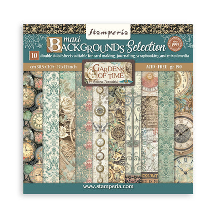Bloc de papier imprimé pour scrapbooking et loisirs créatifs, 10 feuilles, 30,5x30,5 cm (12"x12"), fonds - Gardens of Time