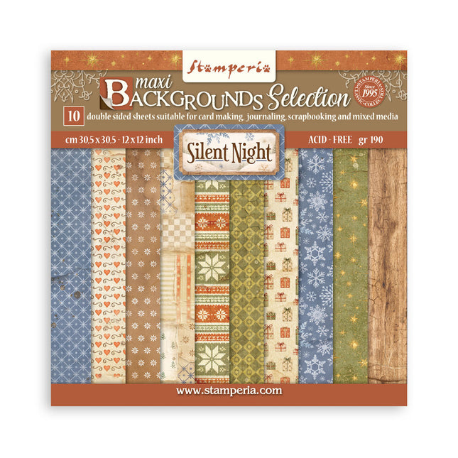Bloc de papier imprimé pour scrapbooking et loisirs créatifs, 10 feuilles, cm 30,5x30,5 (12"x12"), fonds - Silent Night