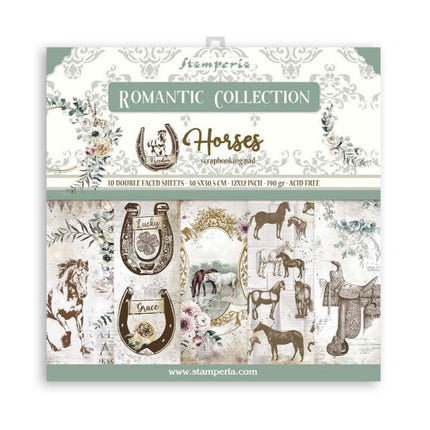 Bloc de scrapbooking 10 feuilles 30.5x30.5 (12"x12") recto verso Chevaux romantiques