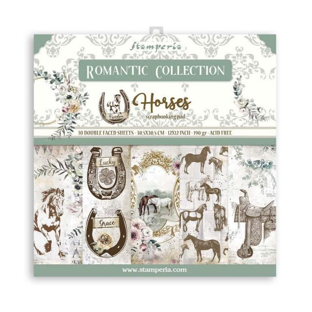 Bloc de scrapbooking 10 feuilles 30.5x30.5 (12"x12") recto verso Chevaux romantiques