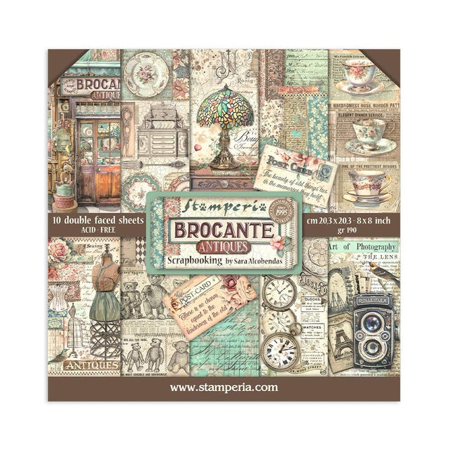 Bloc de papiers Brocante Antiques - 20,3x20,3 cm - 10 feuilles