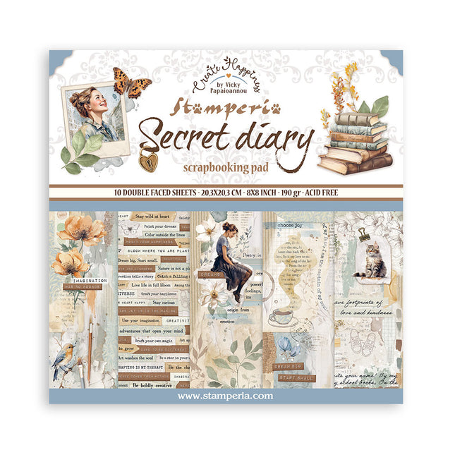 bloc de papiers Create Happiness Secret Diary - 20,3x20,3 cm - 10 feuilles