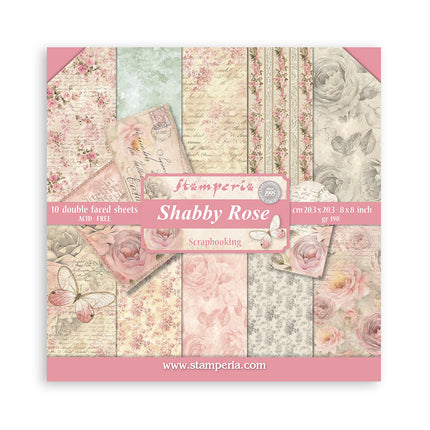 Bloc de papiers Shabby Rose - 20,3x20,3 cm - 10 feuilles