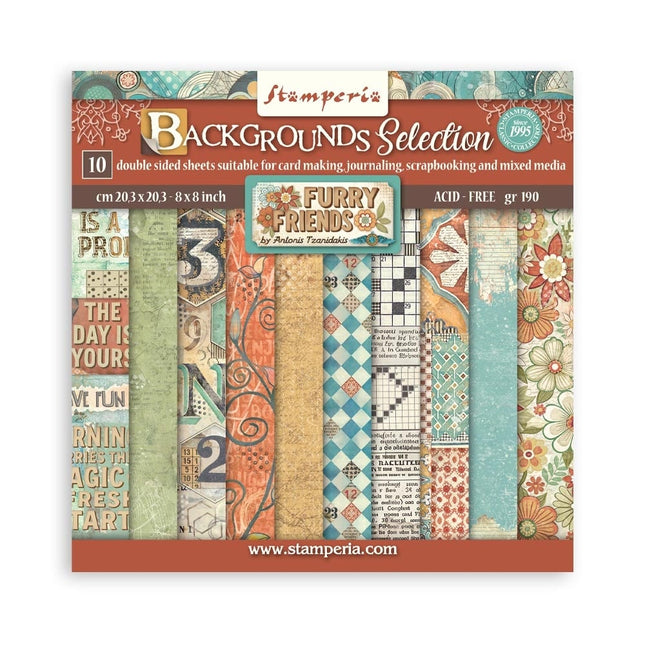 Paperpad Furry Friends Backgrounds Selection - 20,3x20,3 cm - 10 vellen