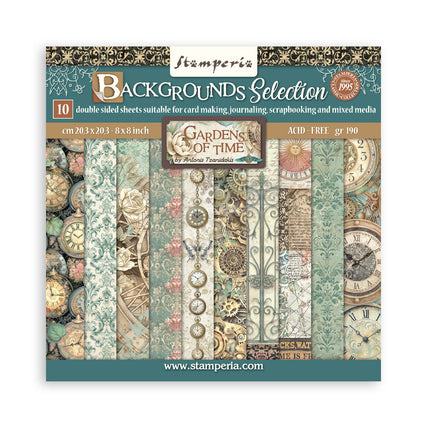 Bloc de papier imprimé pour scrapbooking et loisirs créatifs, 10 feuilles, 20,3X20,3 cm (8"X8"), fonds - Gardens of Time