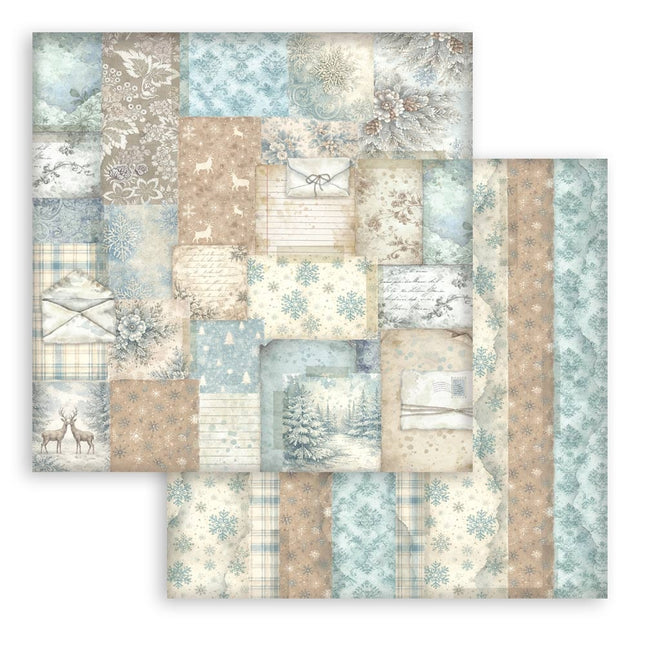 Scrapbooking Printed Pad for Art and Craft 10 sheets cm 20,3X20,3 (8"X8") Backgrounds - White Christmas