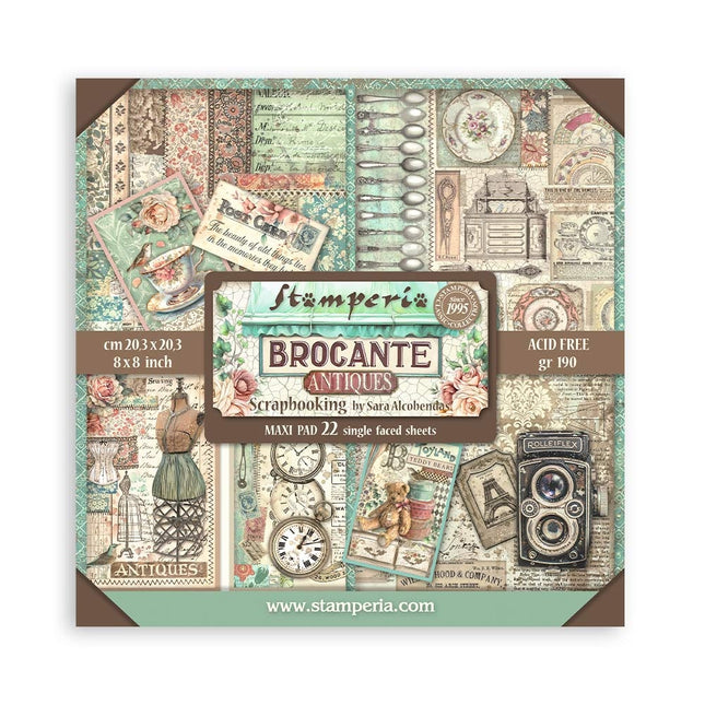 Bloc de papiers Brocante Antiques recto seul - 20,3x20,3 cm - 22 feuilles