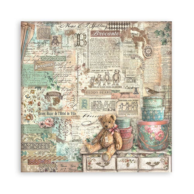 Bloc de papiers Brocante Antiques recto seul - 20,3x20,3 cm - 22 feuilles