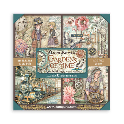 Bloc de papier imprimé pour scrapbooking et loisirs créatifs, 22 feuilles, 30,5x30,5 cm (12"x12"), recto simple - Gardens of Time
