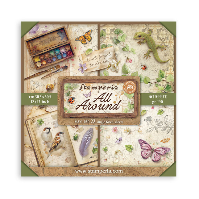Bloc imprimé pour scrapbooking et loisirs créatifs, 22 feuilles, cm 30,5x30,5 (12"x12"), recto seul - All Around