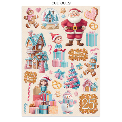 Autocollants, découpes et fonds pour junk journal - Candy Christmas