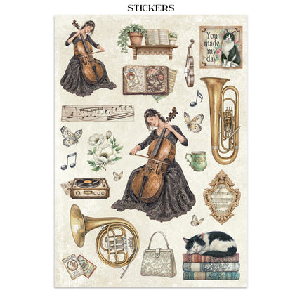 Junk journal artistique imprimé : autocollants, découpes, fonds pour loisirs créatifs - Symphony