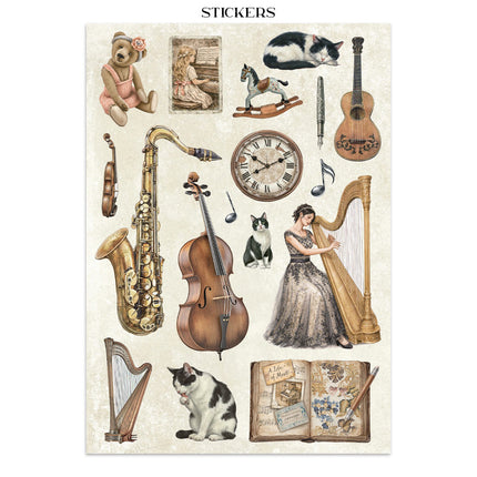 Junk journal artistique imprimé : autocollants, découpes, fonds pour loisirs créatifs - Symphony