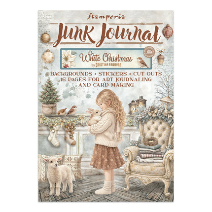 Junk journal artistique imprimé : autocollants, découpes, arrière-plans pour loisirs créatifs - White Christmas