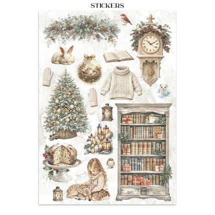 Junk journal artistique imprimé : autocollants, découpes, arrière-plans pour loisirs créatifs - White Christmas