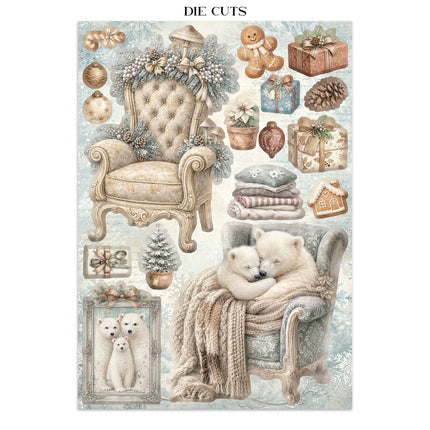 Junk journal artistique imprimé : autocollants, découpes, arrière-plans pour loisirs créatifs - White Christmas