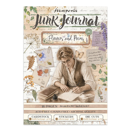 Junk journal artistique imprimé : autocollants, découpages, arrière-plans pour l’art et les loisirs créatifs - Flowers and Poems