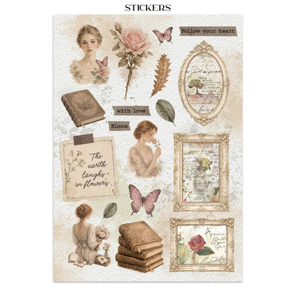 Junk journal artistique imprimé : autocollants, découpages, arrière-plans pour l’art et les loisirs créatifs - Flowers and Poems