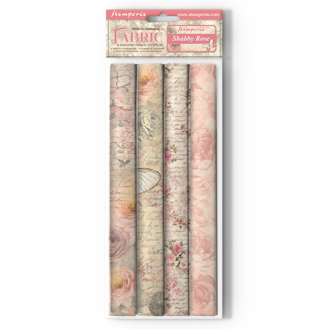 Lot de 4 feuilles de tissu, 30x30 cm - Rose shabby