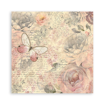 Lot de 4 feuilles de tissu, 30x30 cm - Rose shabby