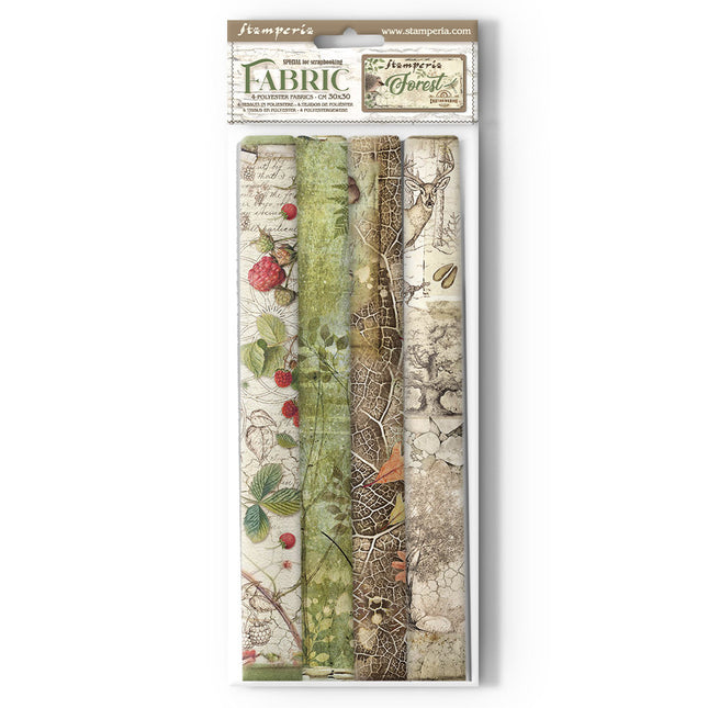 Lot de 4 feuilles de tissu 30x30 cm - Forêt