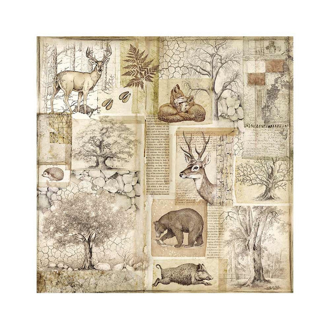Lot de 4 feuilles de tissu 30x30 cm - Forêt