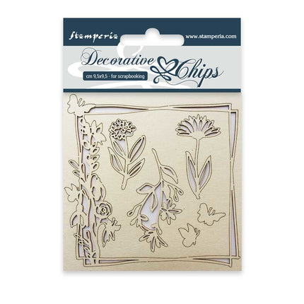 Chips décoratifs cm. 9,5x9,5 Fleurs et papillon