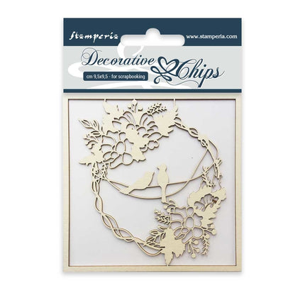 Chips décoratifs cm. 9,5x9,5 Guirlande avec des oiseaux