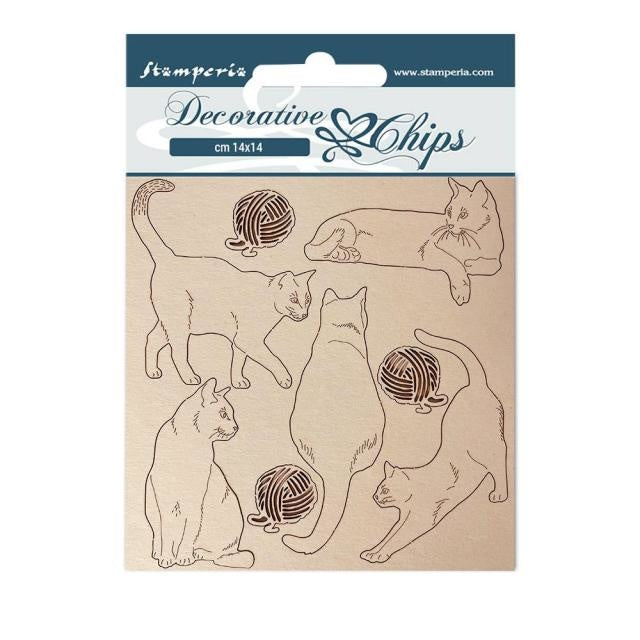 Chips décoratifs cm 14x14 - chats de Provence avec pelotes de laine
