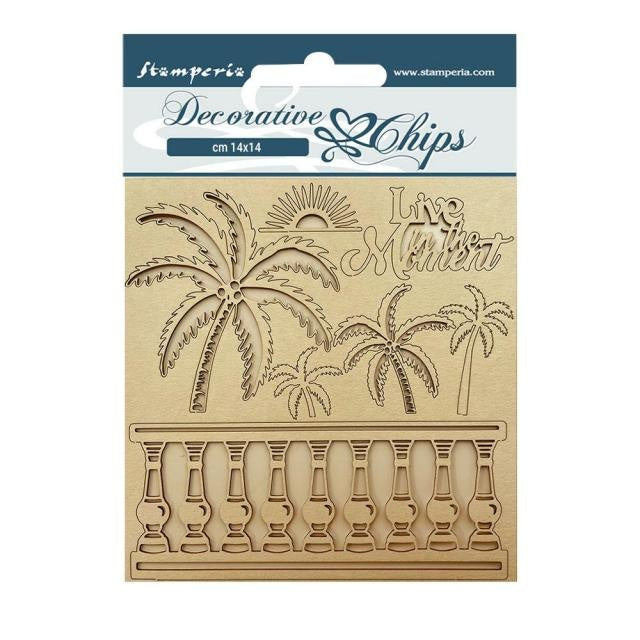 Éléments décoratifs en carton cm 14x14 - Blue Dream palmiers