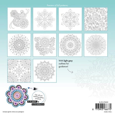 Bloc de coloriage 8x8 pouces, mandalas à points et motifs (SL-ES-CP455)