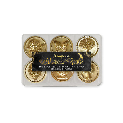 Lot de 6 cachets décoratifs pour loisirs créatifs, diamètre cm2,5 Flowers and Poems