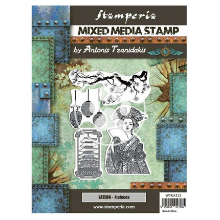 Tampon de mixed media cm 15x20 - Sir Vagabond au Japon lanterne